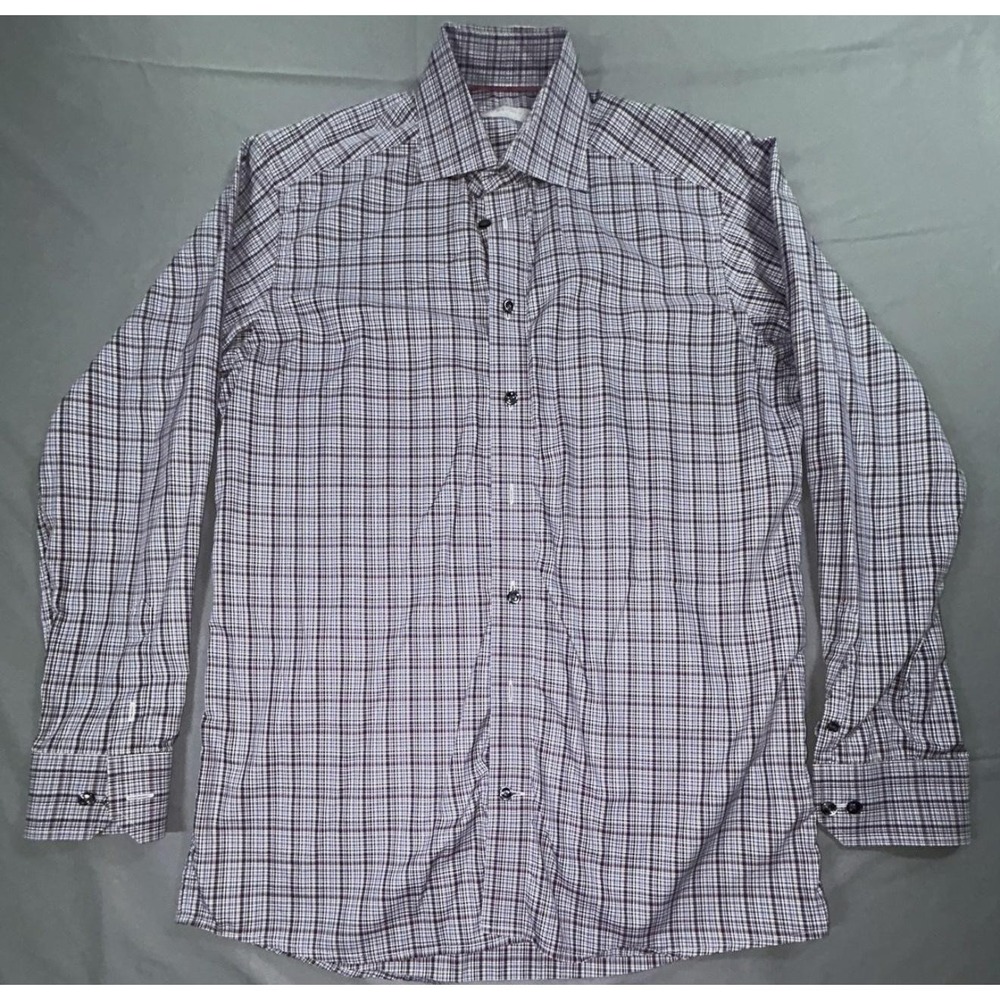 Eton Dress Shirt Mens 15.5 39 Multicolor Check Contemporary Cotton Long Sleeve